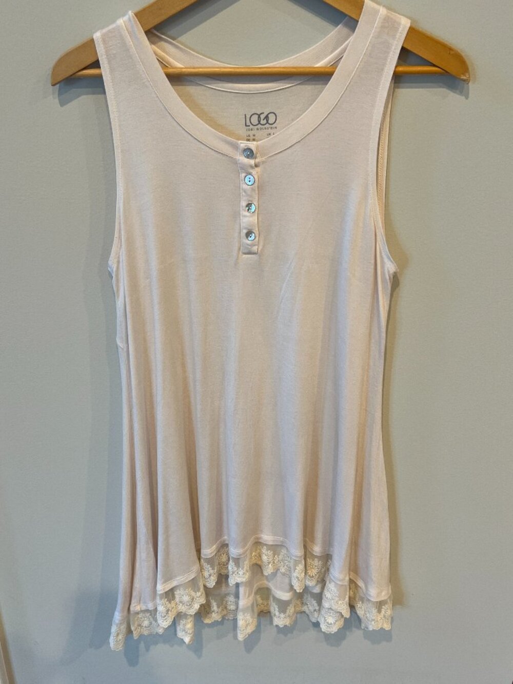LOGO Lori Goldstein Pink Lace Hem Tank Tunic Top Medium